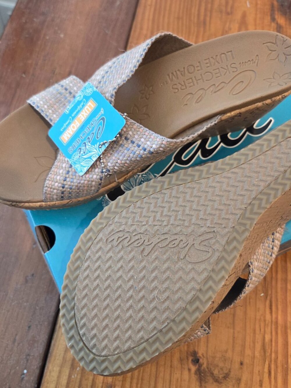 Skechers Cali Women's Size US 10 Beverlee Delighted Wedge Natural Multi Sandals - Picture 5 of 5
